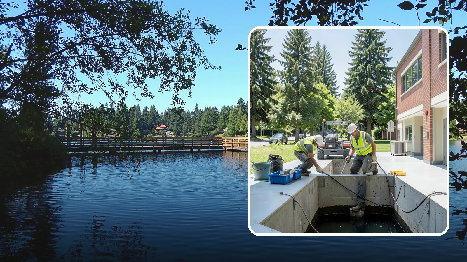 Water Quality Vault Cleaning in Federal Way, King County, WA - Confined-space cleaning of underground stormwater treatment vaults and their filter media.