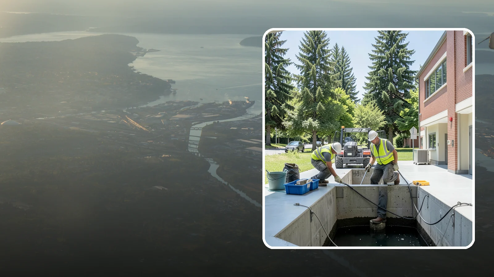 Water Quality Vault Cleaning in Fife, Pierce County, WA - Confined-space cleaning of underground stormwater treatment vaults and their filter media.