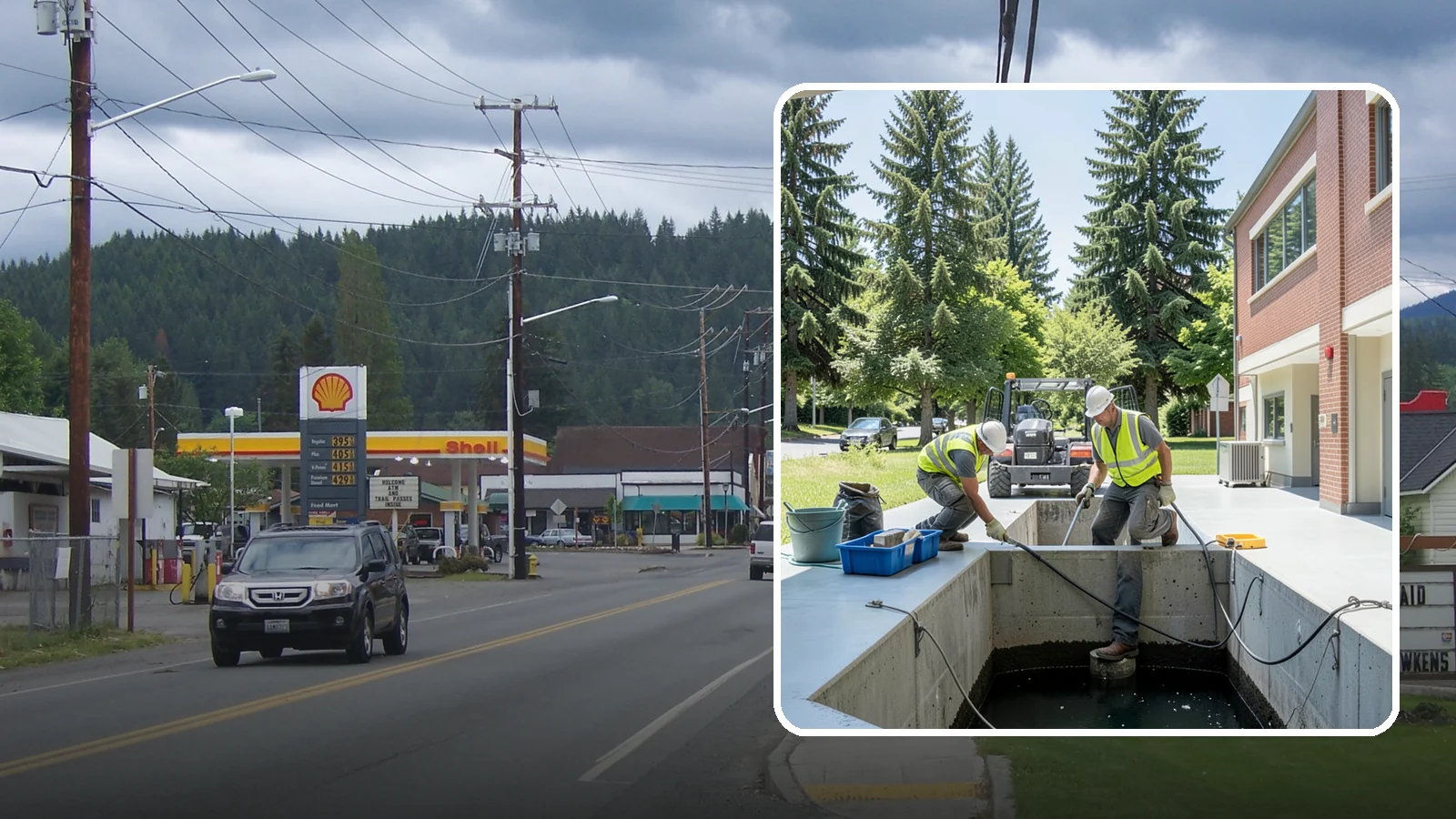 Water Quality Vault Cleaning in Granite Falls, Snohomish County, WA - Confined-space cleaning of underground stormwater treatment vaults and their filter media.