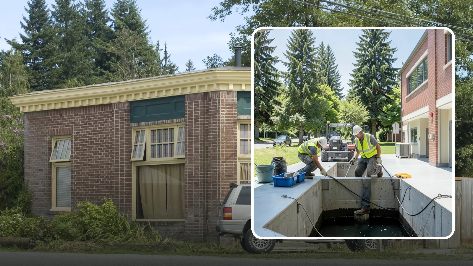 Water Quality Vault Cleaning in Hamilton, Skagit County, WA - Confined-space cleaning of underground stormwater treatment vaults and their filter media.