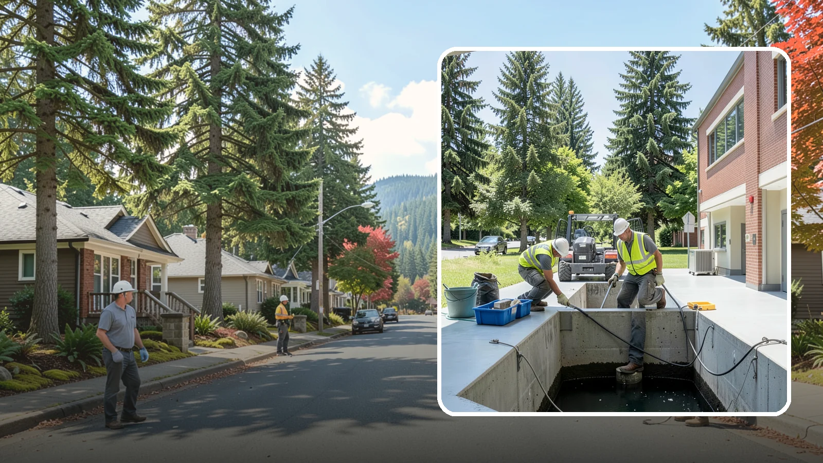 Water Quality Vault Cleaning in Hunts Point, King County, WA - Confined-space cleaning of underground stormwater treatment vaults and their filter media.
