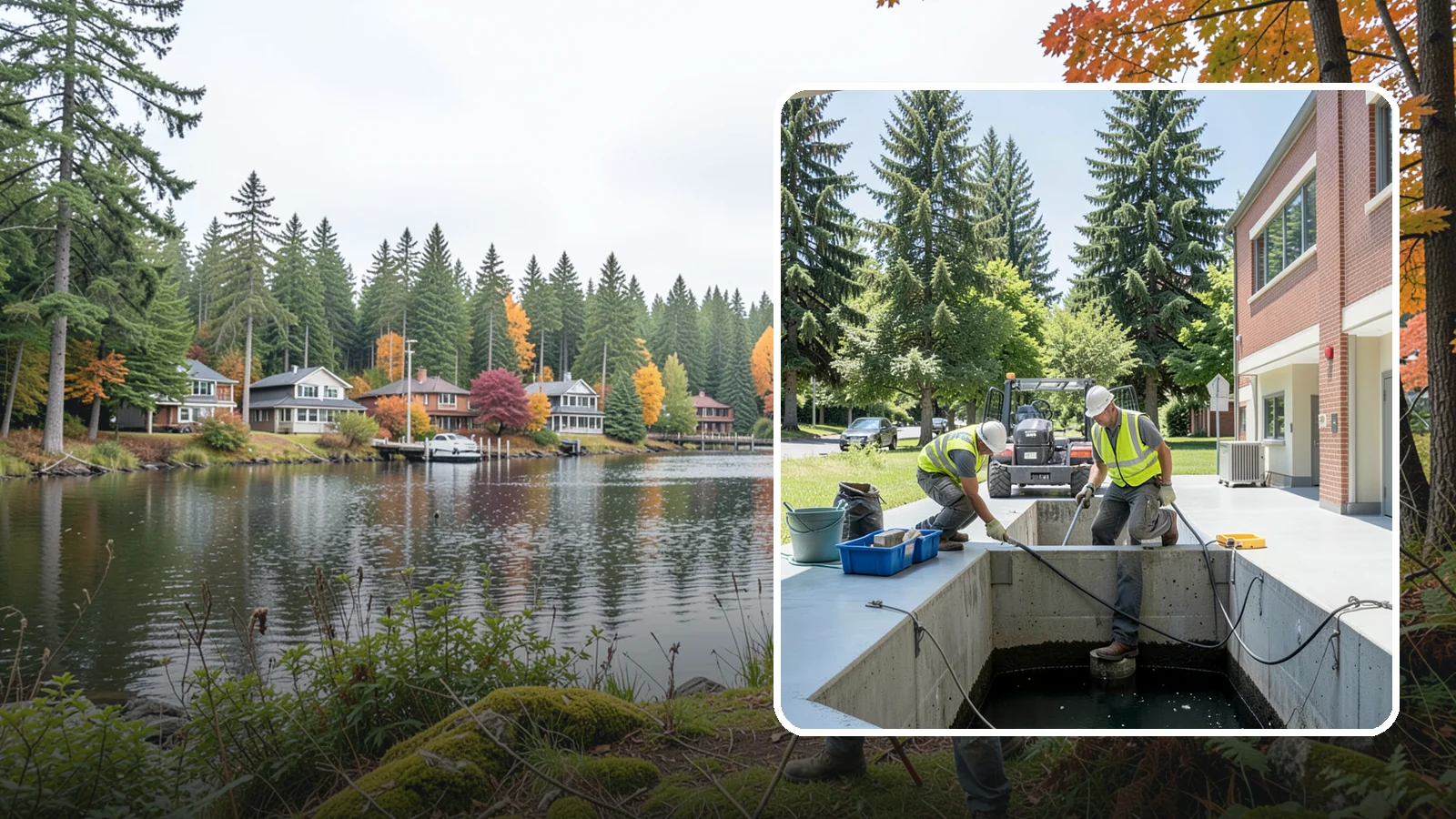 Water Quality Vault Cleaning in La Conner, Skagit County, WA - Confined-space cleaning of underground stormwater treatment vaults and their filter media.