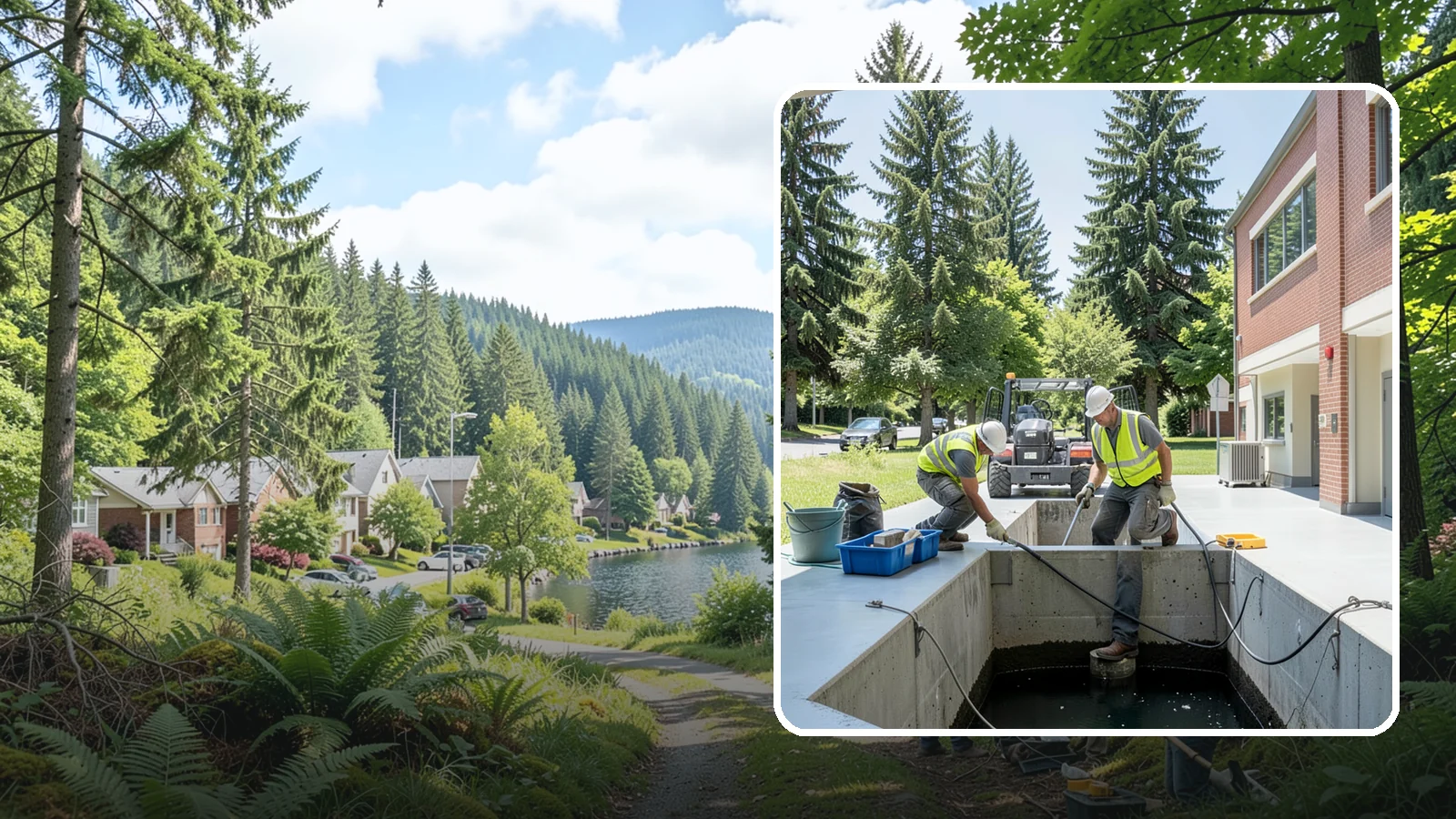 Water Quality Vault Cleaning in Lake Forest Park, King County, WA - Confined-space cleaning of underground stormwater treatment vaults and their filter media.