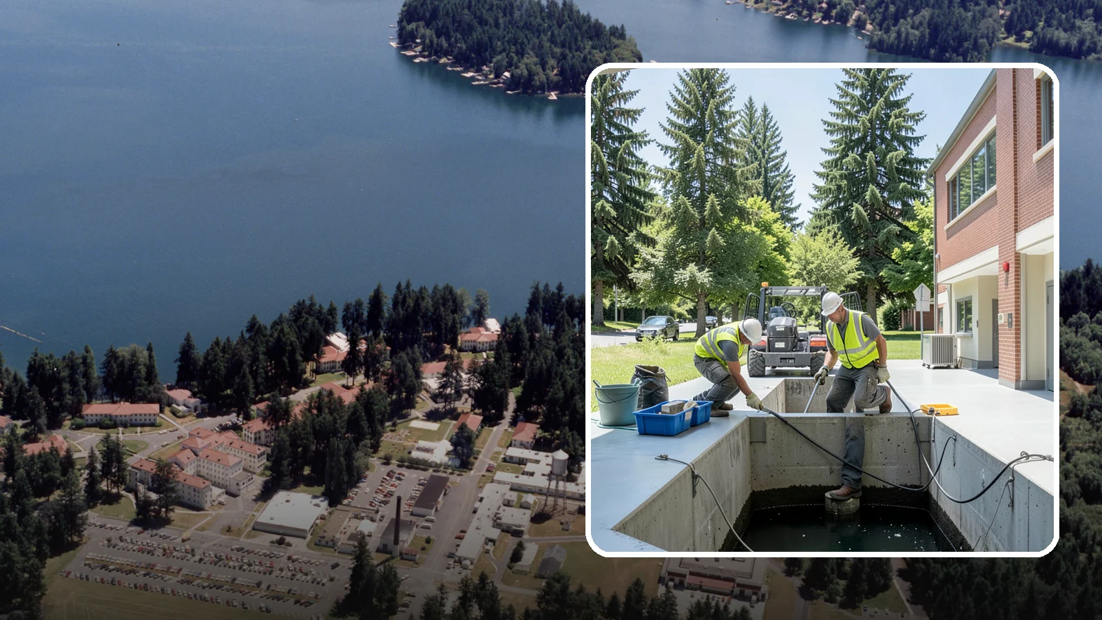 Water Quality Vault Cleaning in Lakewood, Pierce County, WA - Confined-space cleaning of underground stormwater treatment vaults and their filter media.