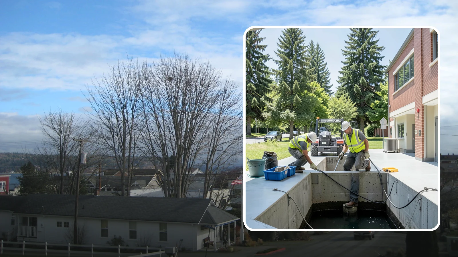 Water Quality Vault Cleaning in Langley, Island County, WA - Confined-space cleaning of underground stormwater treatment vaults and their filter media.
