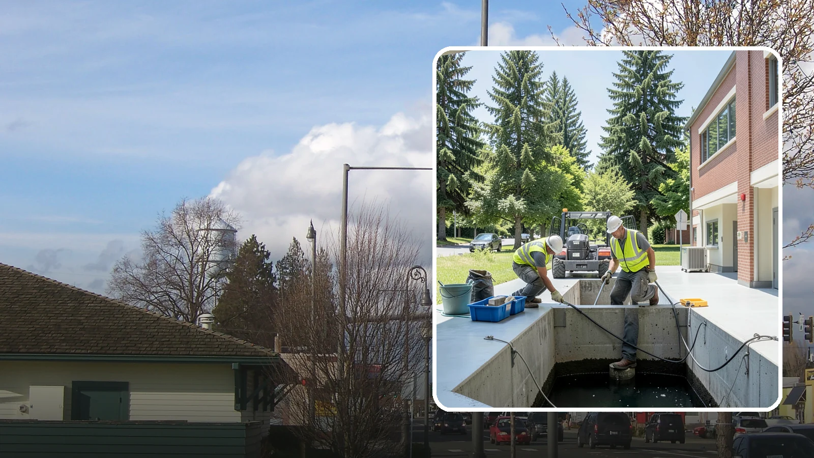 Water Quality Vault Cleaning in Marysville, Snohomish County, WA - Confined-space cleaning of underground stormwater treatment vaults and their filter media.