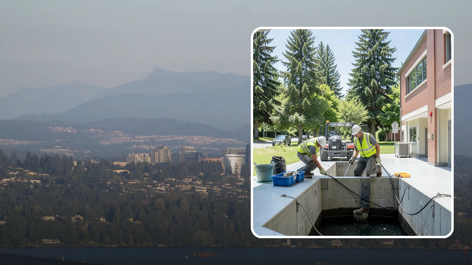 Water Quality Vault Cleaning in Medina, King County, WA - Confined-space cleaning of underground stormwater treatment vaults and their filter media.
