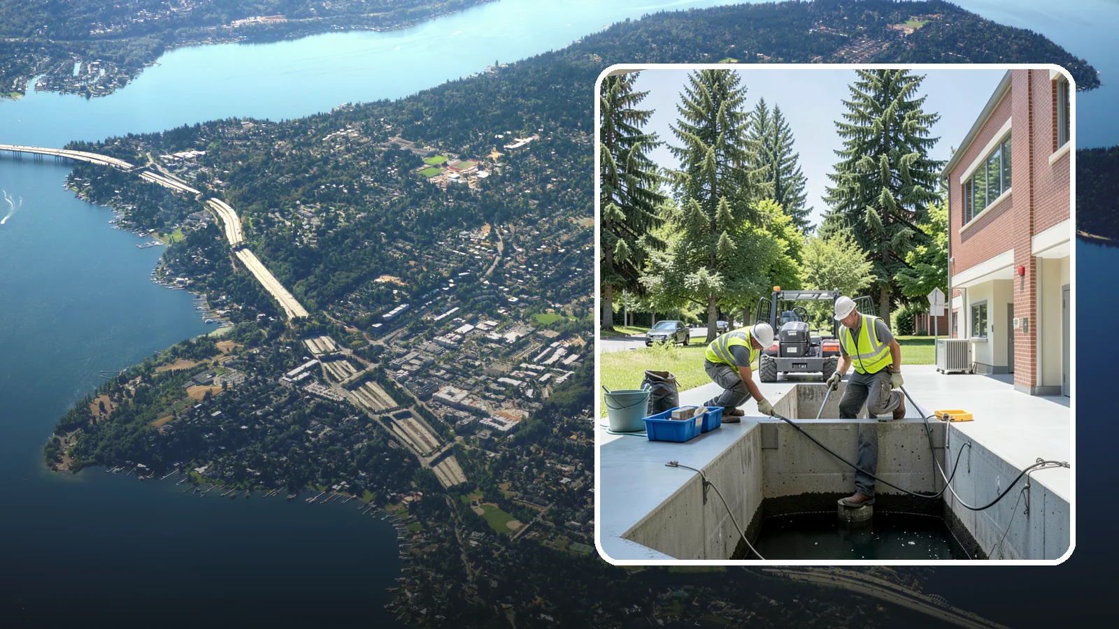 Water Quality Vault Cleaning in Mercer Island, King County, WA - Confined-space cleaning of underground stormwater treatment vaults and their filter media.