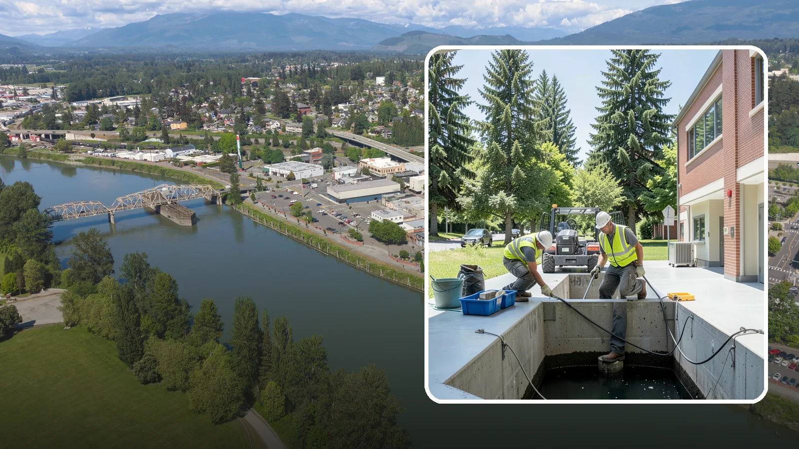 Water Quality Vault Cleaning in Mount Vernon, Skagit County, WA - Confined-space cleaning of underground stormwater treatment vaults and their filter media.