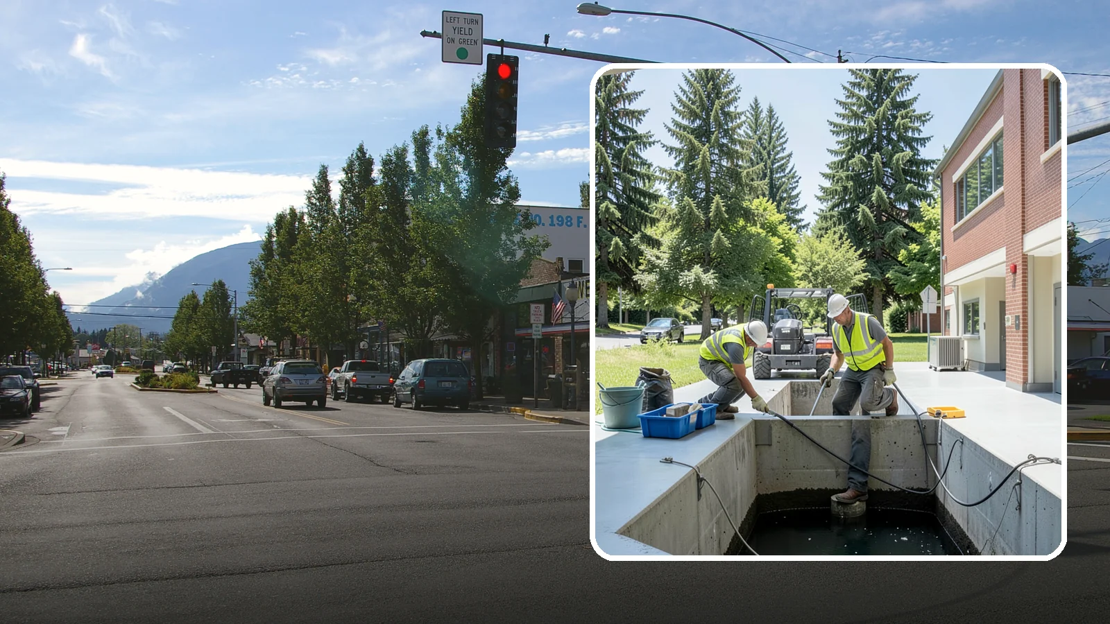 Water Quality Vault Cleaning in North Bend, King County, WA - Confined-space cleaning of underground stormwater treatment vaults and their filter media.