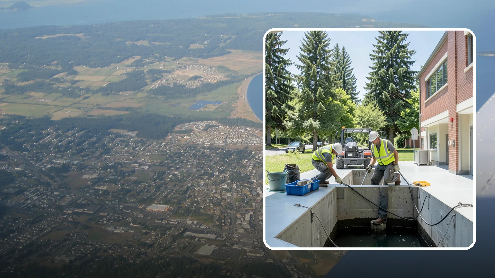 Water Quality Vault Cleaning in Oak Harbor, Island County, WA - Confined-space cleaning of underground stormwater treatment vaults and their filter media.