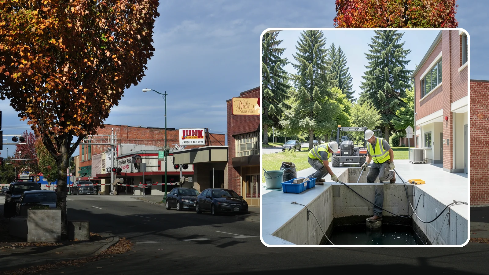 Water Quality Vault Cleaning in Puyallup, Pierce County, WA - Confined-space cleaning of underground stormwater treatment vaults and their filter media.