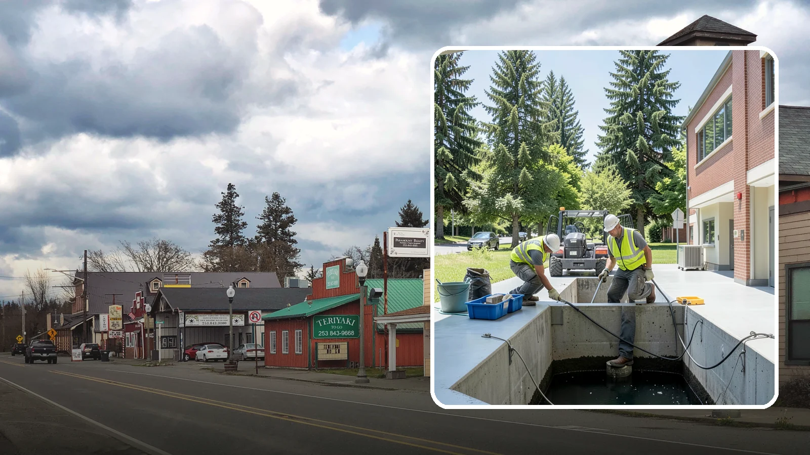 Water Quality Vault Cleaning in Roy, Pierce County, WA - Confined-space cleaning of underground stormwater treatment vaults and their filter media.
