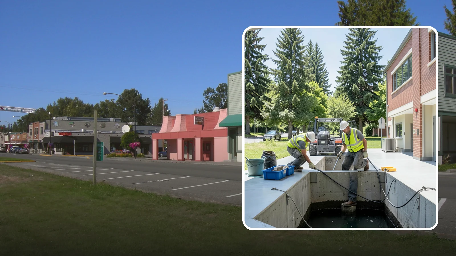 Water Quality Vault Cleaning in Snoqualmie, King County, WA - Confined-space cleaning of underground stormwater treatment vaults and their filter media.