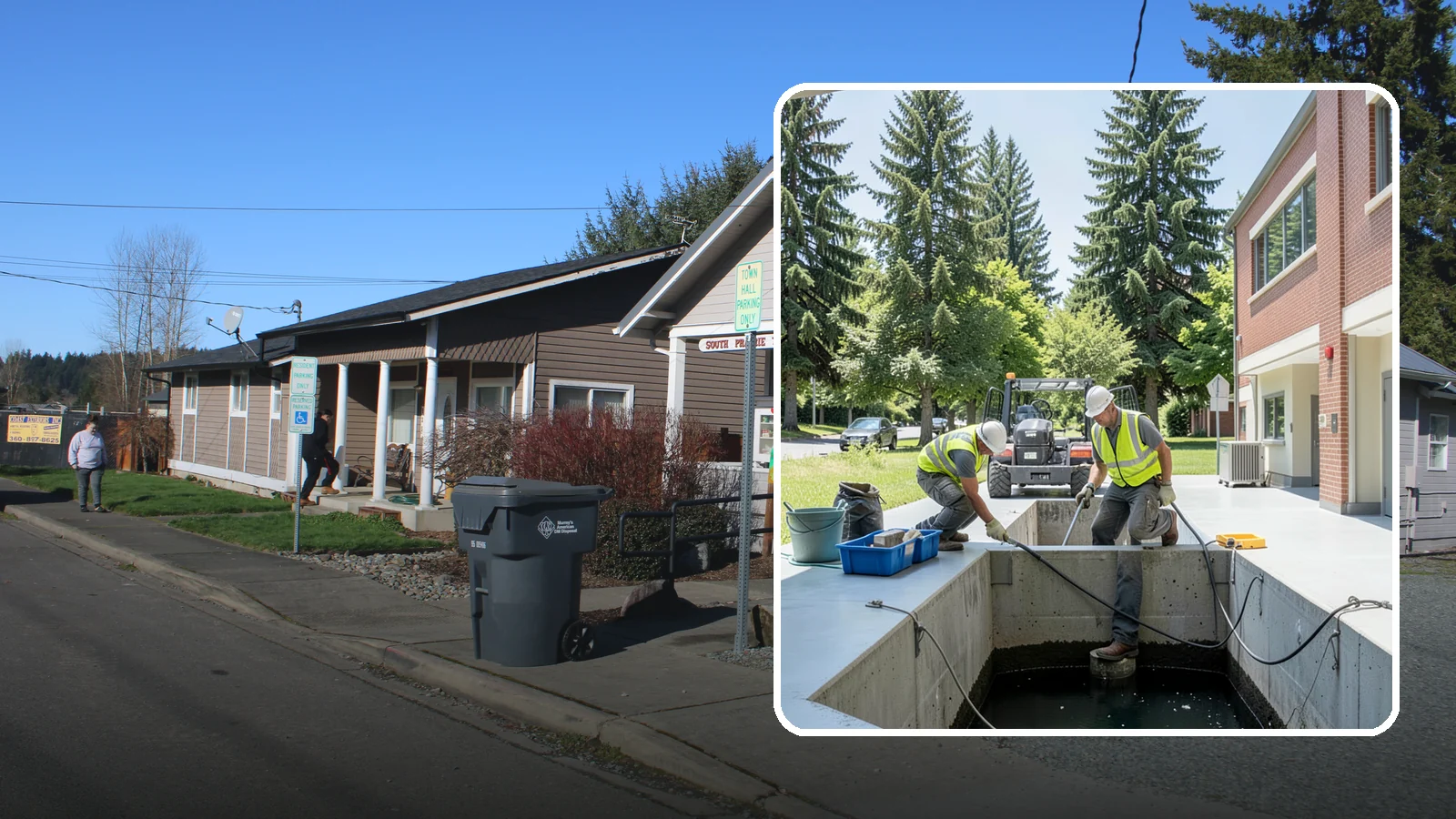 Water Quality Vault Cleaning in South Prairie, Pierce County, WA - Confined-space cleaning of underground stormwater treatment vaults and their filter media.