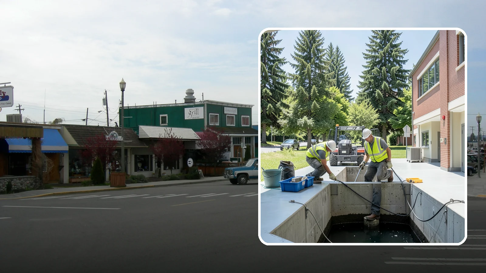 Water Quality Vault Cleaning in Stanwood, Snohomish County, WA - Confined-space cleaning of underground stormwater treatment vaults and their filter media.