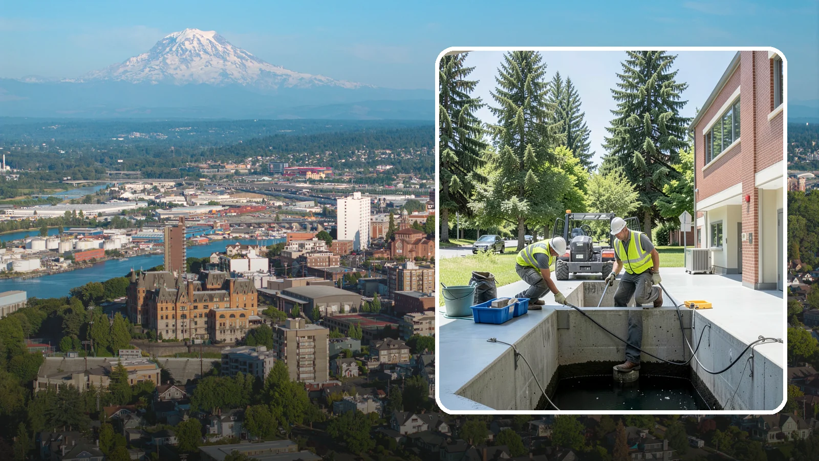 Water Quality Vault Cleaning in Tacoma, Pierce County, WA - Confined-space cleaning of underground stormwater treatment vaults and their filter media.