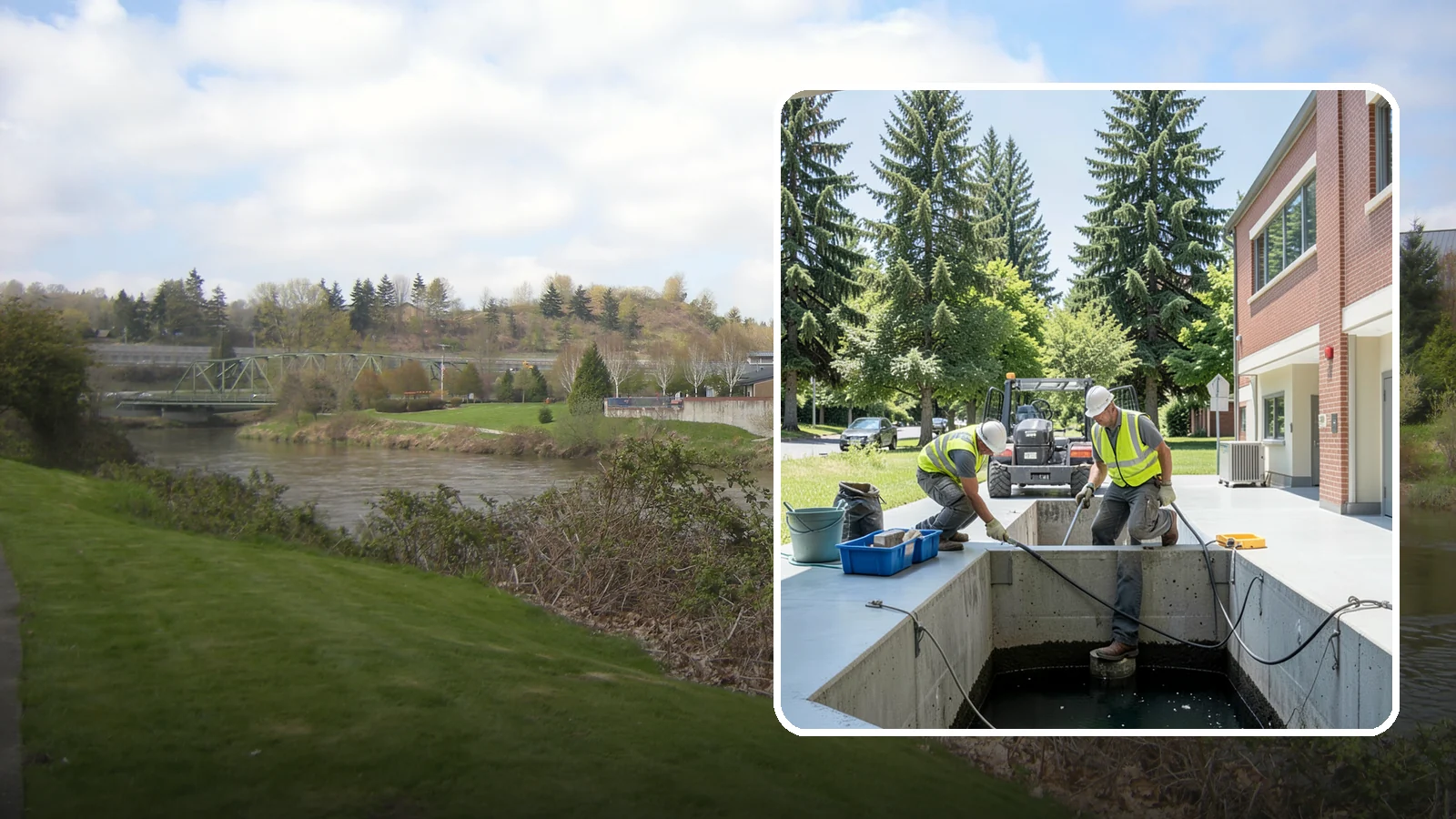 Water Quality Vault Cleaning in Tukwila, King County, WA - Confined-space cleaning of underground stormwater treatment vaults and their filter media.