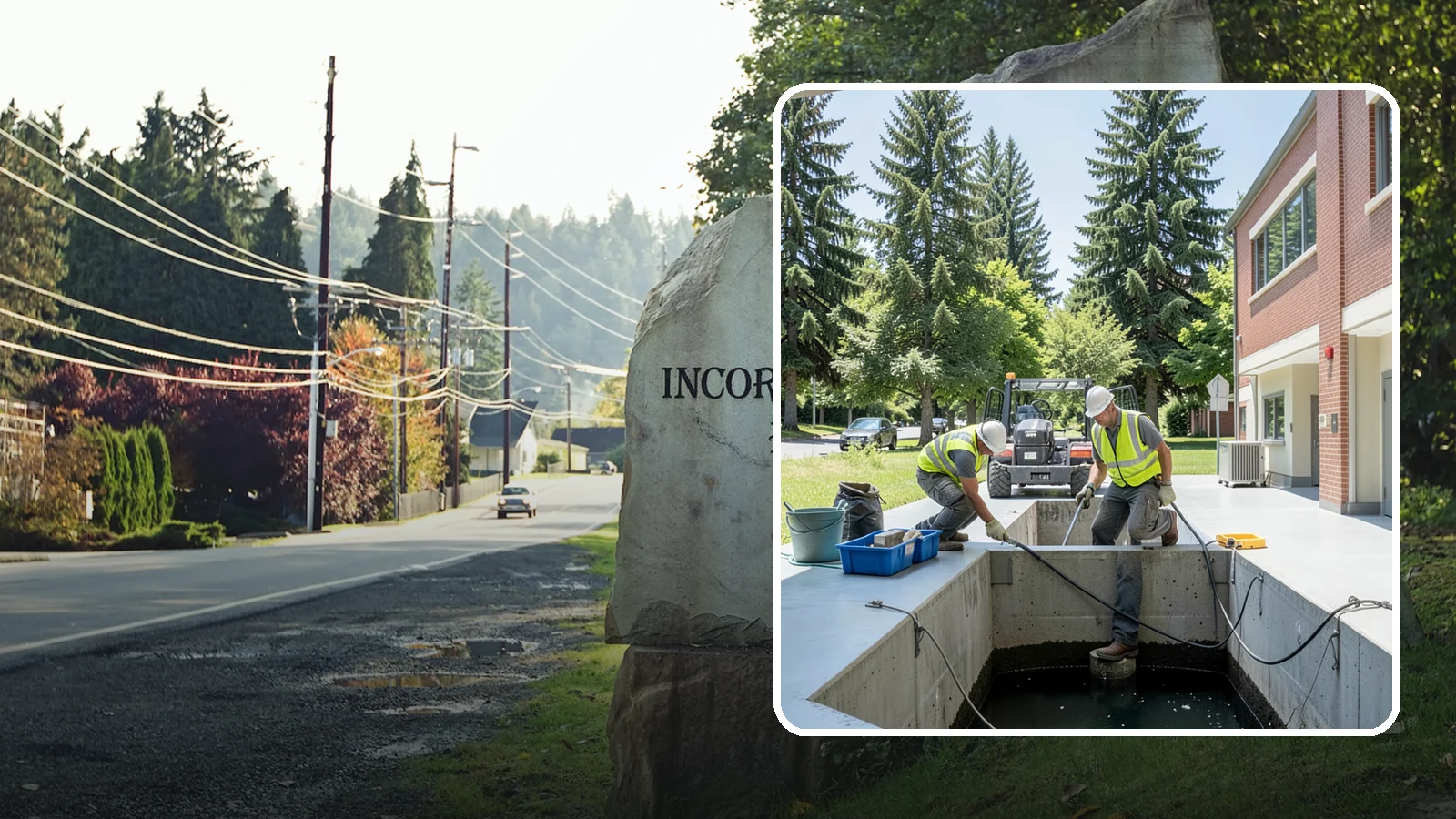 Water Quality Vault Cleaning in Wilkeson, Pierce County, WA - Confined-space cleaning of underground stormwater treatment vaults and their filter media.