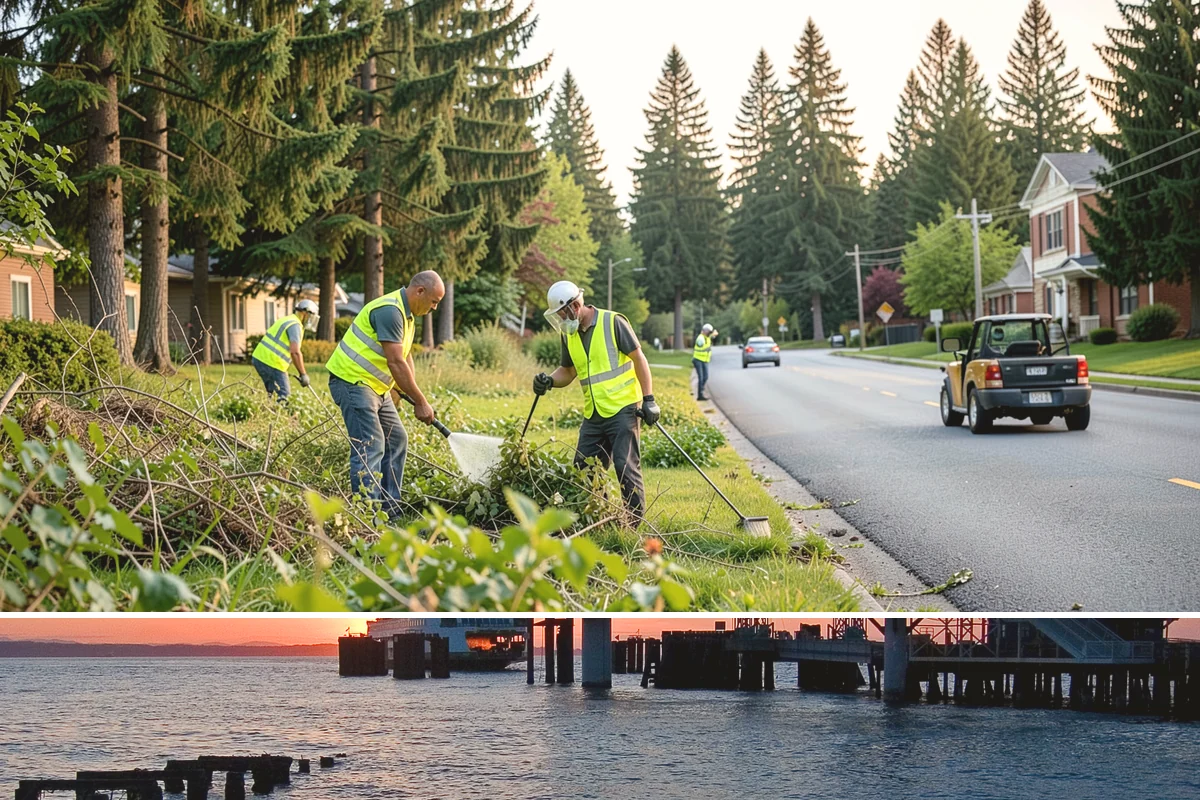 Wayfinding Signs in Edmonds, Snohomish County, WA - Urban wayfinding installs run year-round, with downtown work often scheduled outside peak retail and event seasons to limit...