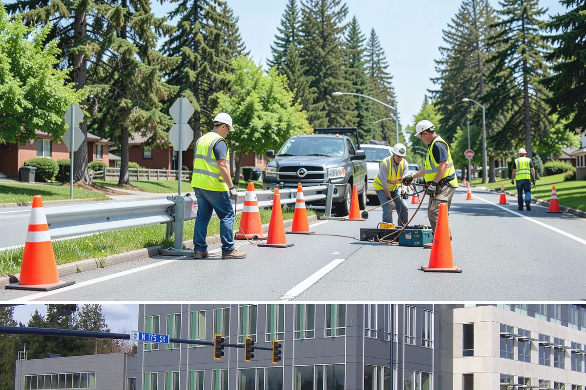 Wayfinding Signs in Shoreline, King County, WA - Urban wayfinding installs run year-round, with downtown work often scheduled outside peak retail and event seasons to limit...