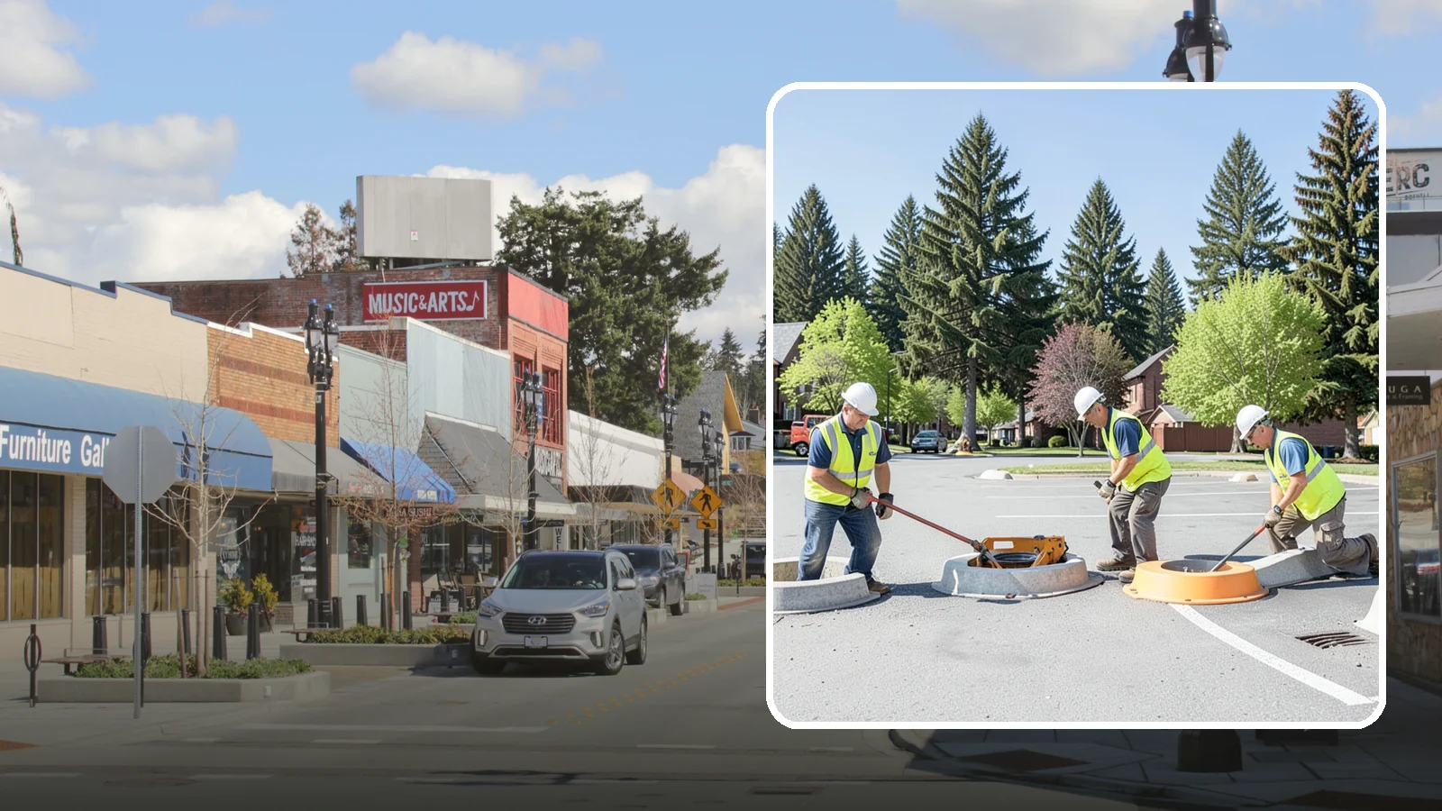 Wheel Stop Installation in Bothell, King County, WA - Precast and cast-in-place wheel stops that define parking stalls and protect curbs, walls, and landscaping.