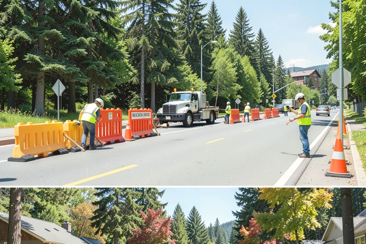 Wheel Stop Installation in Orting, Pierce County, WA - Wheel stops install in nearly any weather and are commonly bundled with summer restriping and resurfacing work.