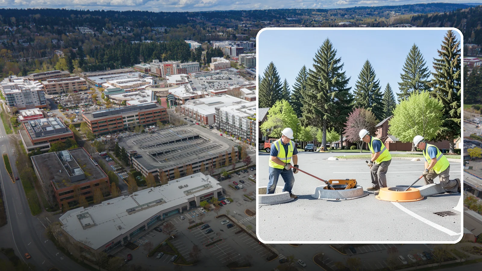 Wheel Stop Installation in Redmond, King County, WA - Precast and cast-in-place wheel stops that define parking stalls and protect curbs, walls, and landscaping.