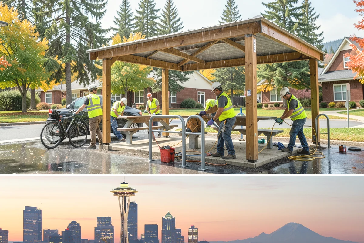 Wheel Stop Installation in Seattle, King County, WA - Wheel stops install in nearly any weather and are commonly bundled with summer restriping and resurfacing work.