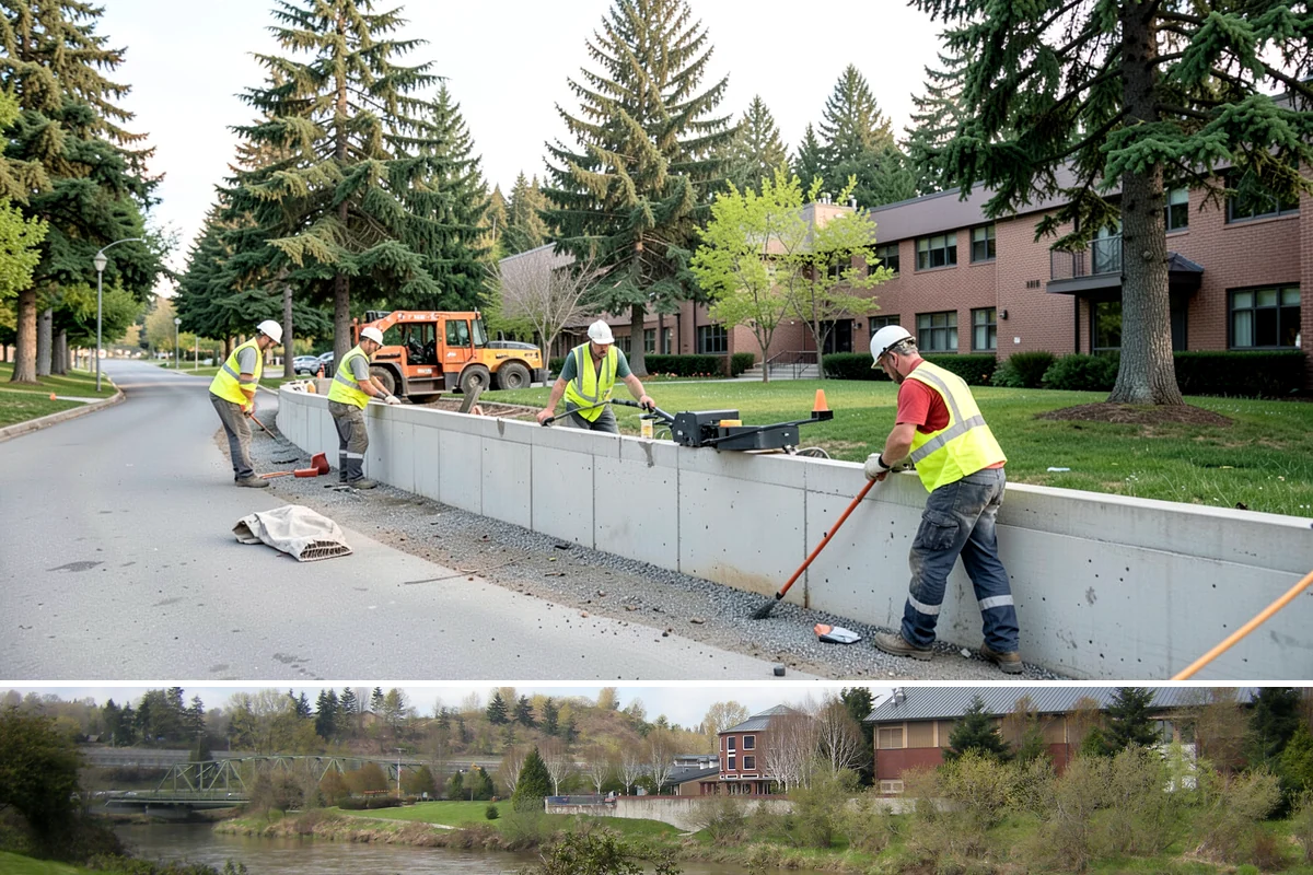 Wheel Stop Installation in Tukwila, King County, WA - Wheel stops install in nearly any weather and are commonly bundled with summer restriping and resurfacing work.