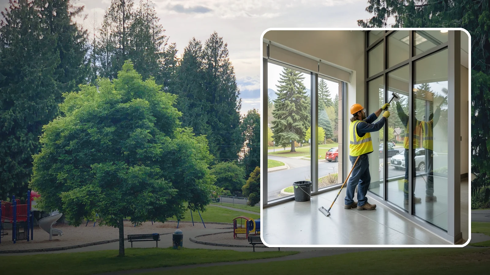 Window Cleaning in Bonney Lake, Pierce County, WA - Exterior window cleaning that maintains clear, presentable glass at public facilities.