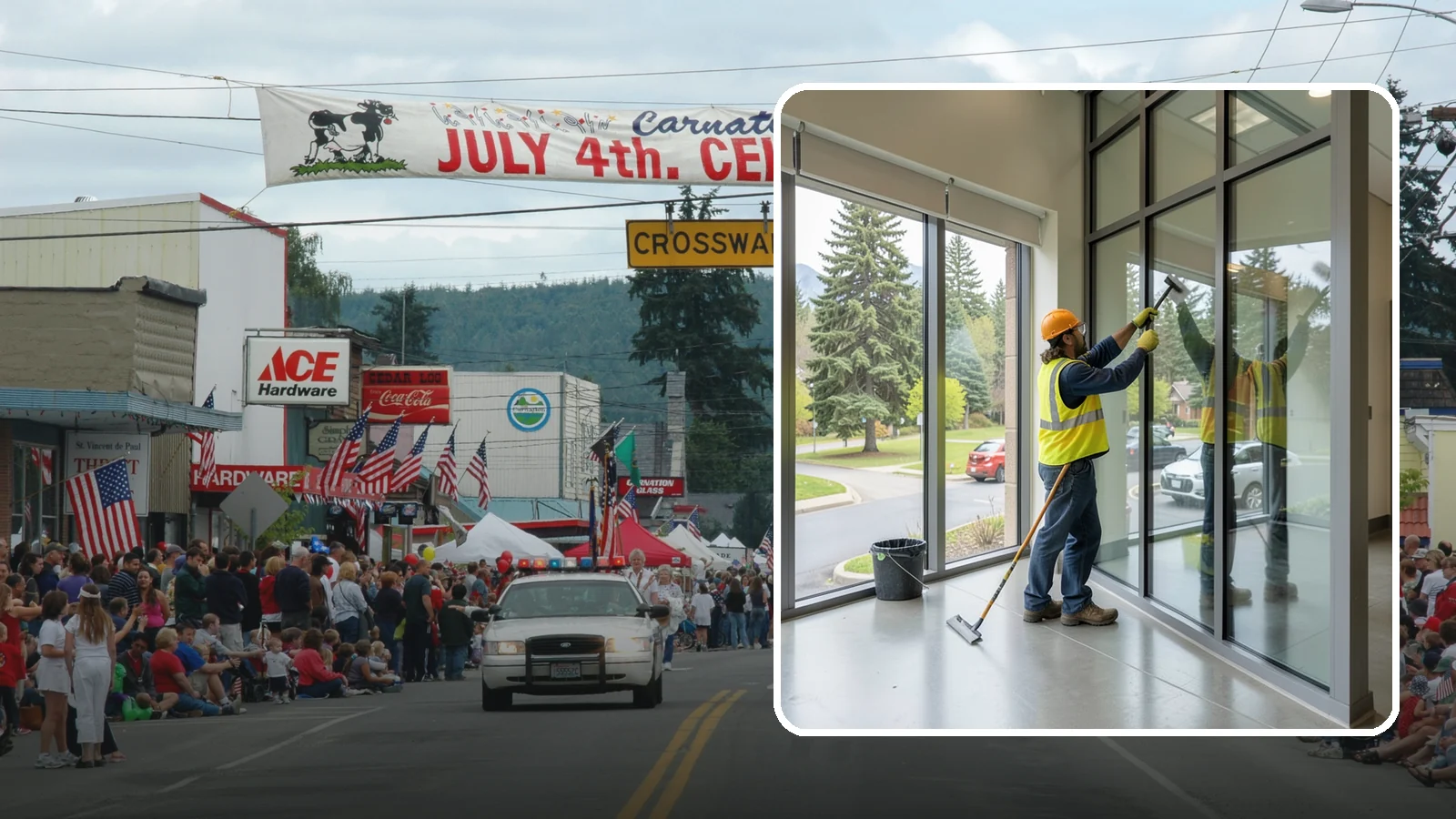 Window Cleaning in Carnation, King County, WA - Exterior window cleaning that maintains clear, presentable glass at public facilities.