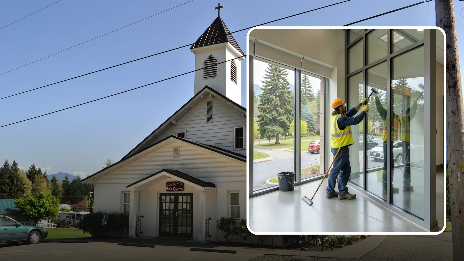 Window Cleaning in Concrete, Skagit County, WA - Exterior window cleaning that maintains clear, presentable glass at public facilities.