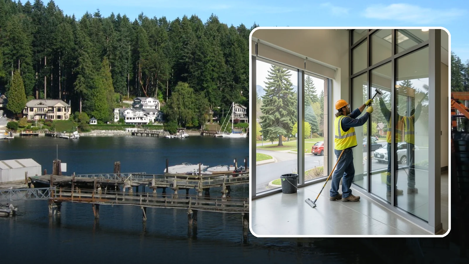 Window Cleaning in Gig Harbor, Pierce County, WA - Exterior window cleaning that maintains clear, presentable glass at public facilities.