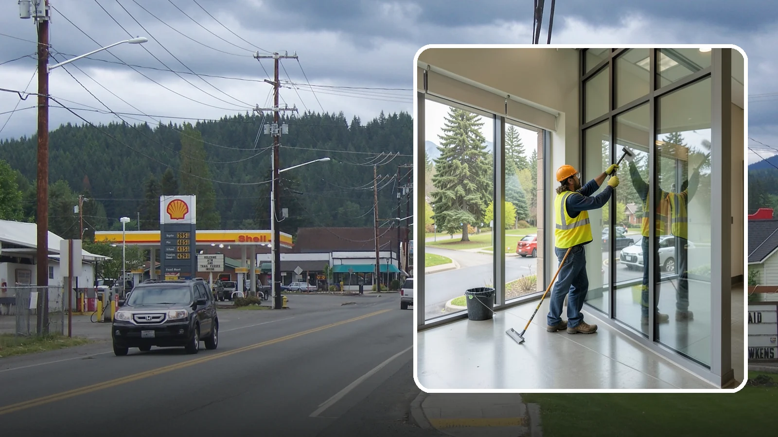 Window Cleaning in Granite Falls, Snohomish County, WA - Exterior window cleaning that maintains clear, presentable glass at public facilities.
