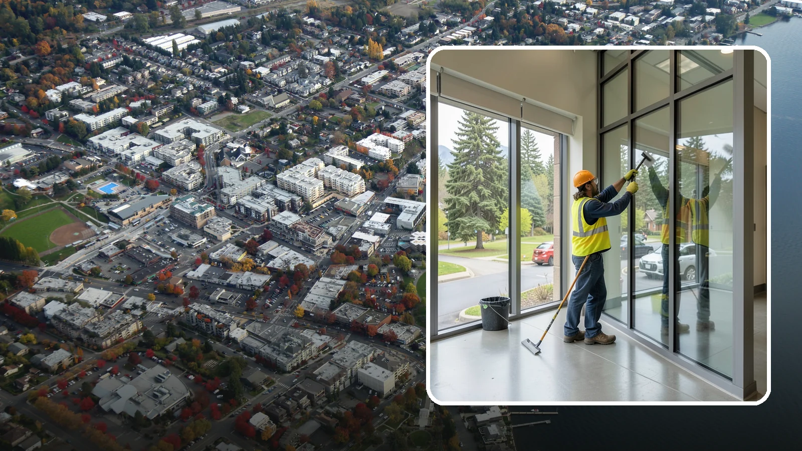 Window Cleaning in Kirkland, King County, WA - Exterior window cleaning that maintains clear, presentable glass at public facilities.