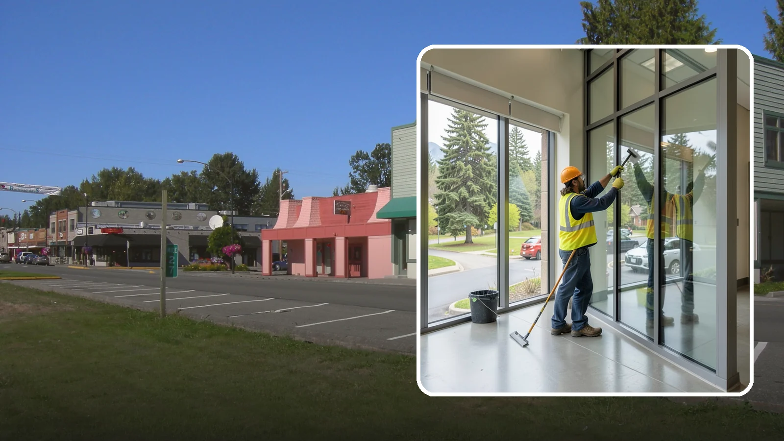 Window Cleaning in Snoqualmie, King County, WA - Exterior window cleaning that maintains clear, presentable glass at public facilities.
