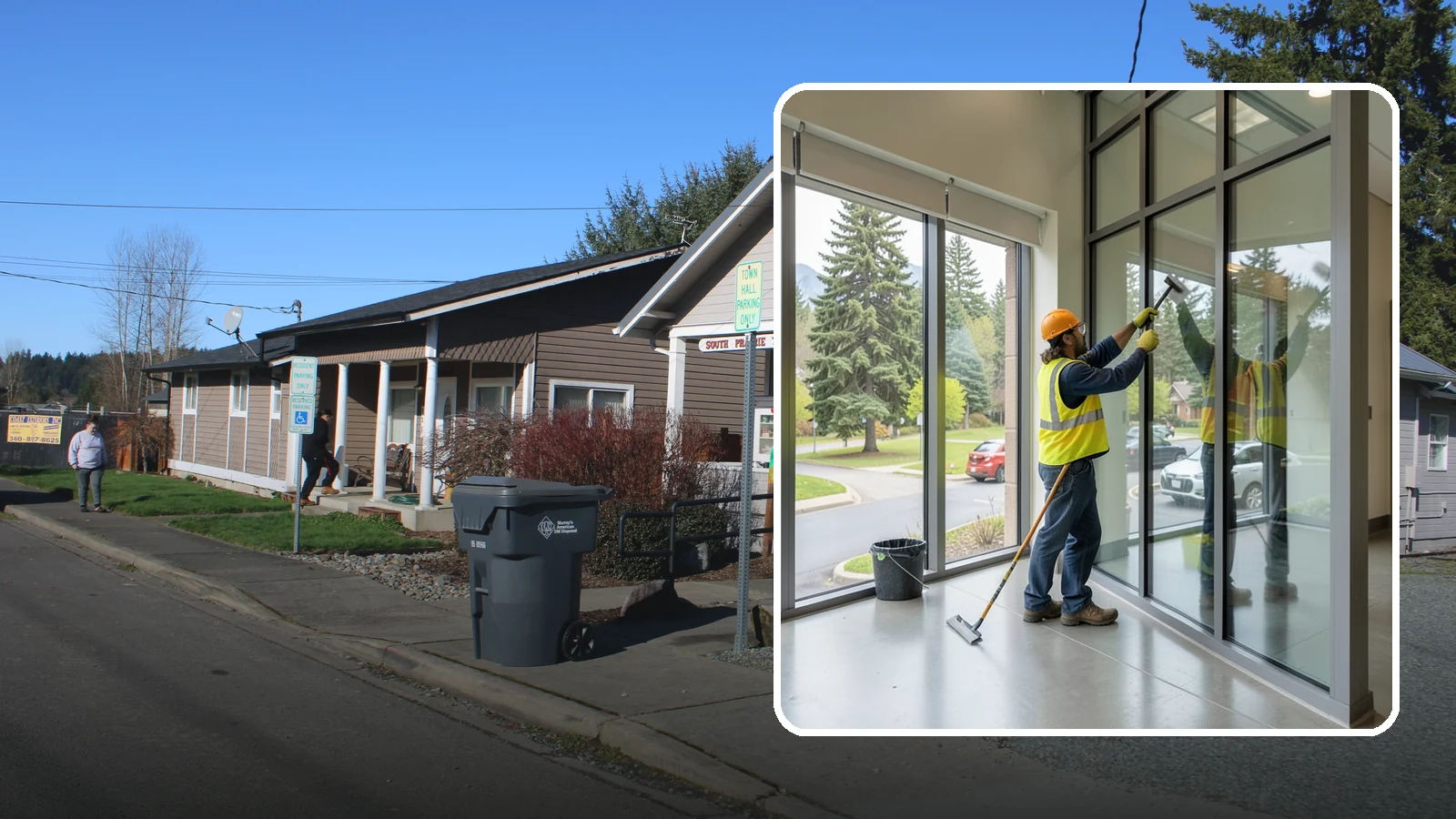 Window Cleaning in South Prairie, Pierce County, WA - Exterior window cleaning that maintains clear, presentable glass at public facilities.