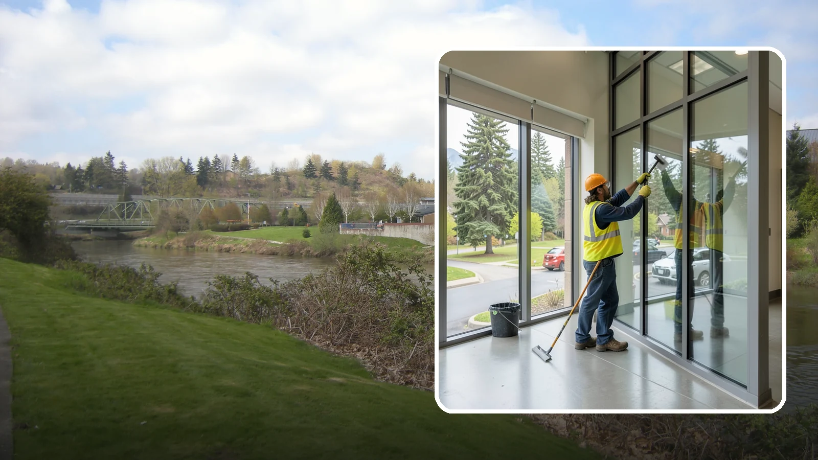 Window Cleaning in Tukwila, King County, WA - Exterior window cleaning that maintains clear, presentable glass at public facilities.