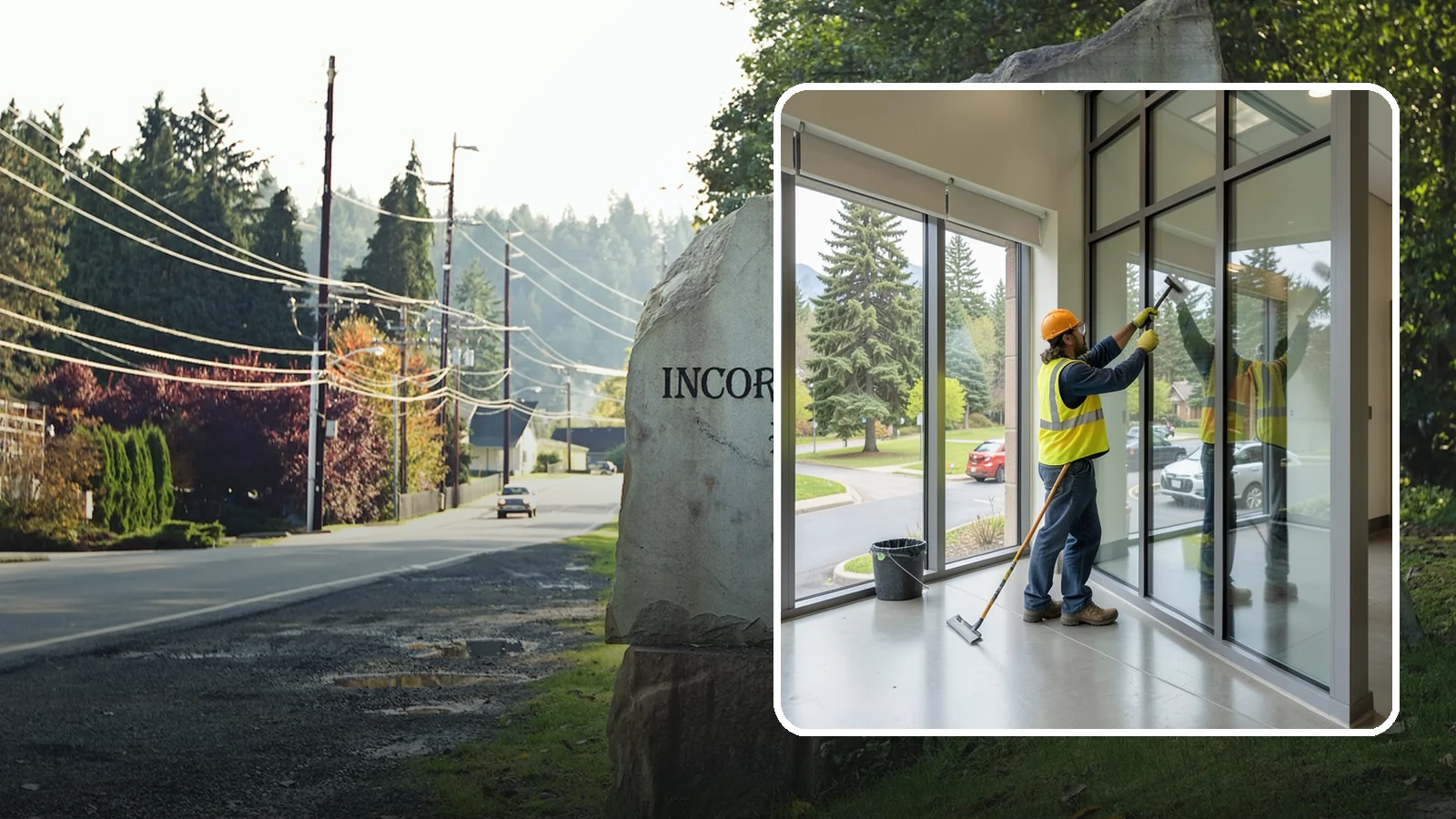Window Cleaning in Wilkeson, Pierce County, WA - Exterior window cleaning that maintains clear, presentable glass at public facilities.