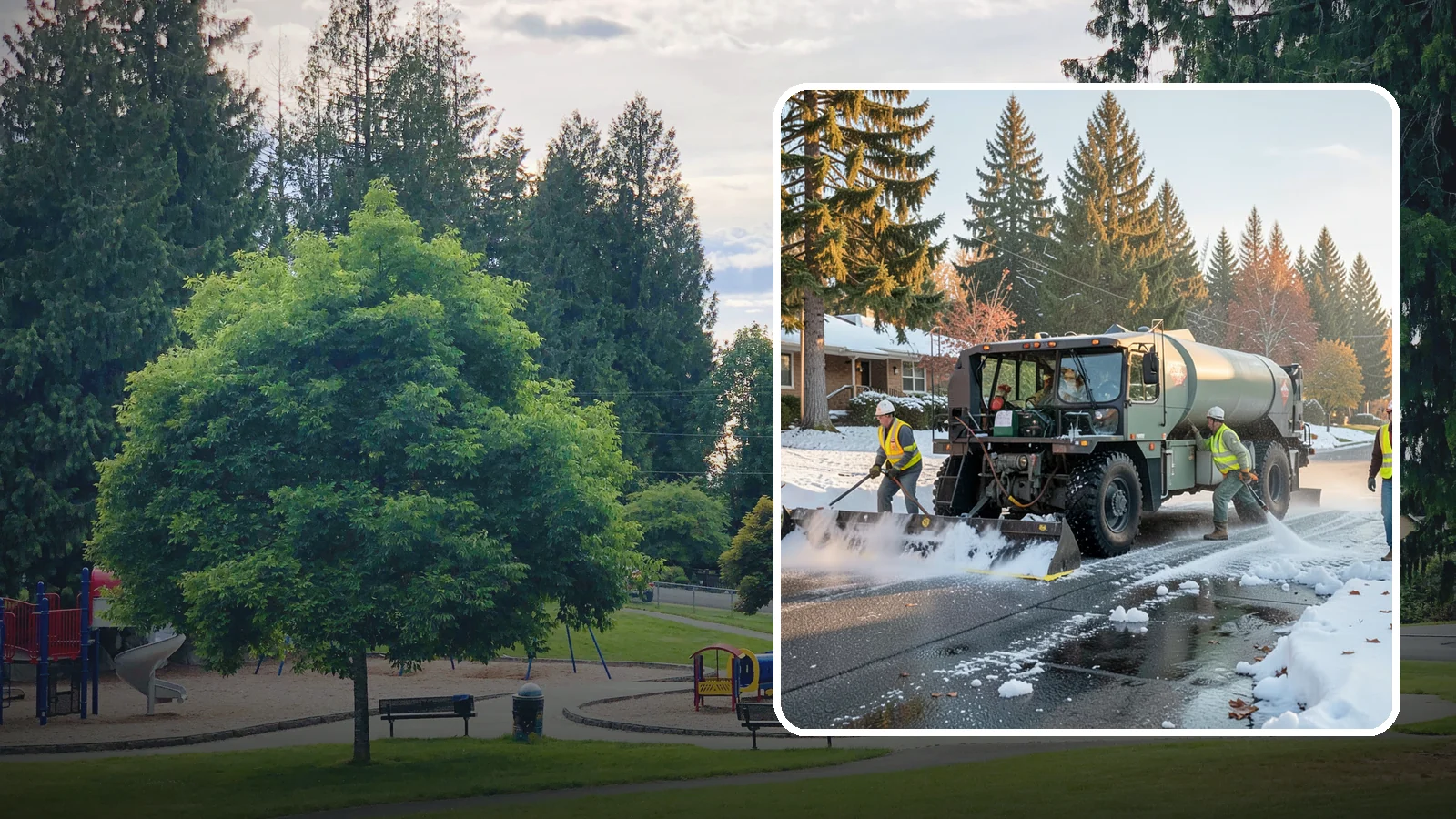 Winter Storm Response in Bonney Lake, Pierce County, WA - Coordinated, full-scope winter storm response combining plowing, deicing, sanding, and cleanup under one plan.