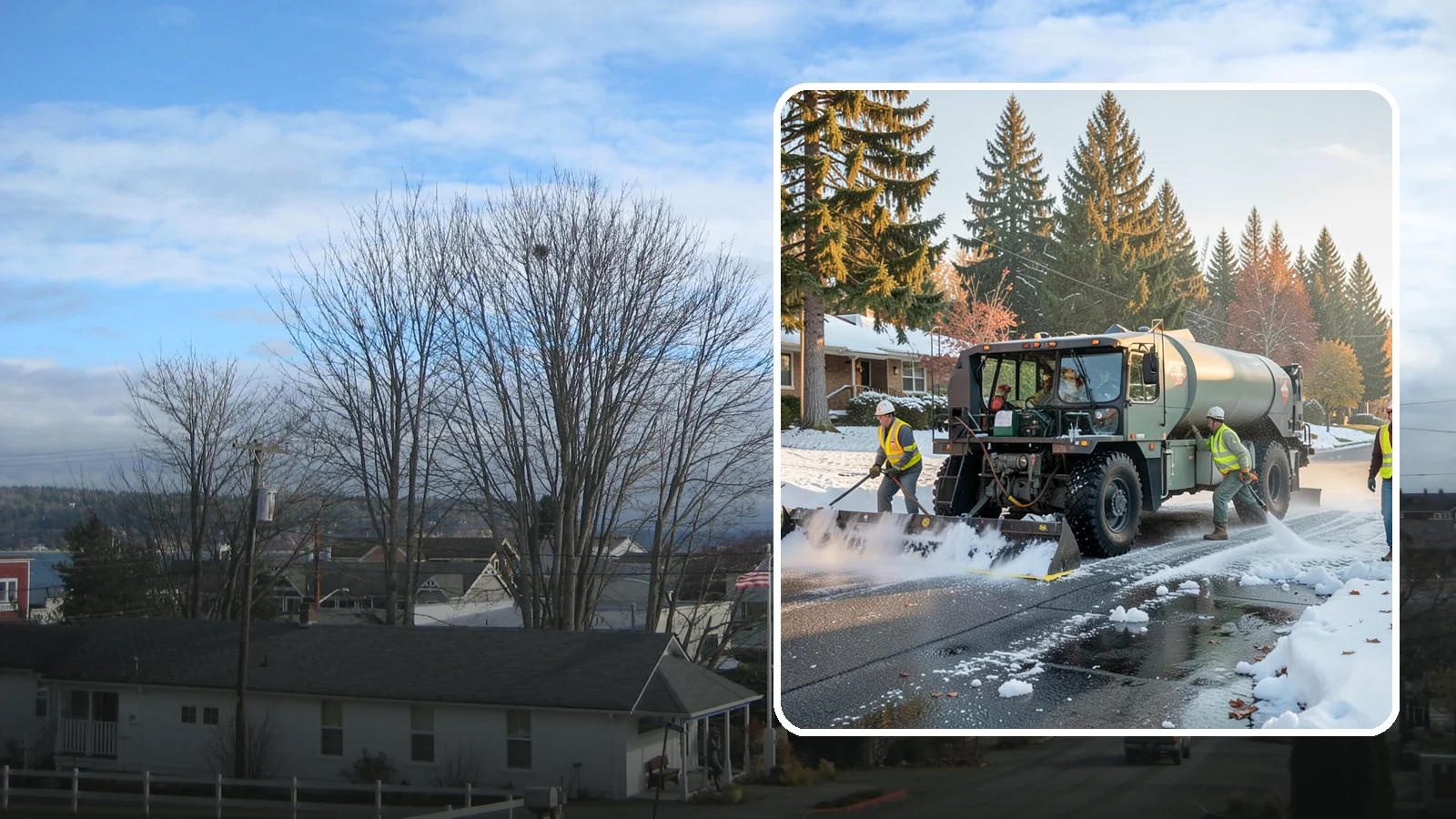Winter Storm Response in Langley, Island County, WA - Coordinated, full-scope winter storm response combining plowing, deicing, sanding, and cleanup under one plan.
