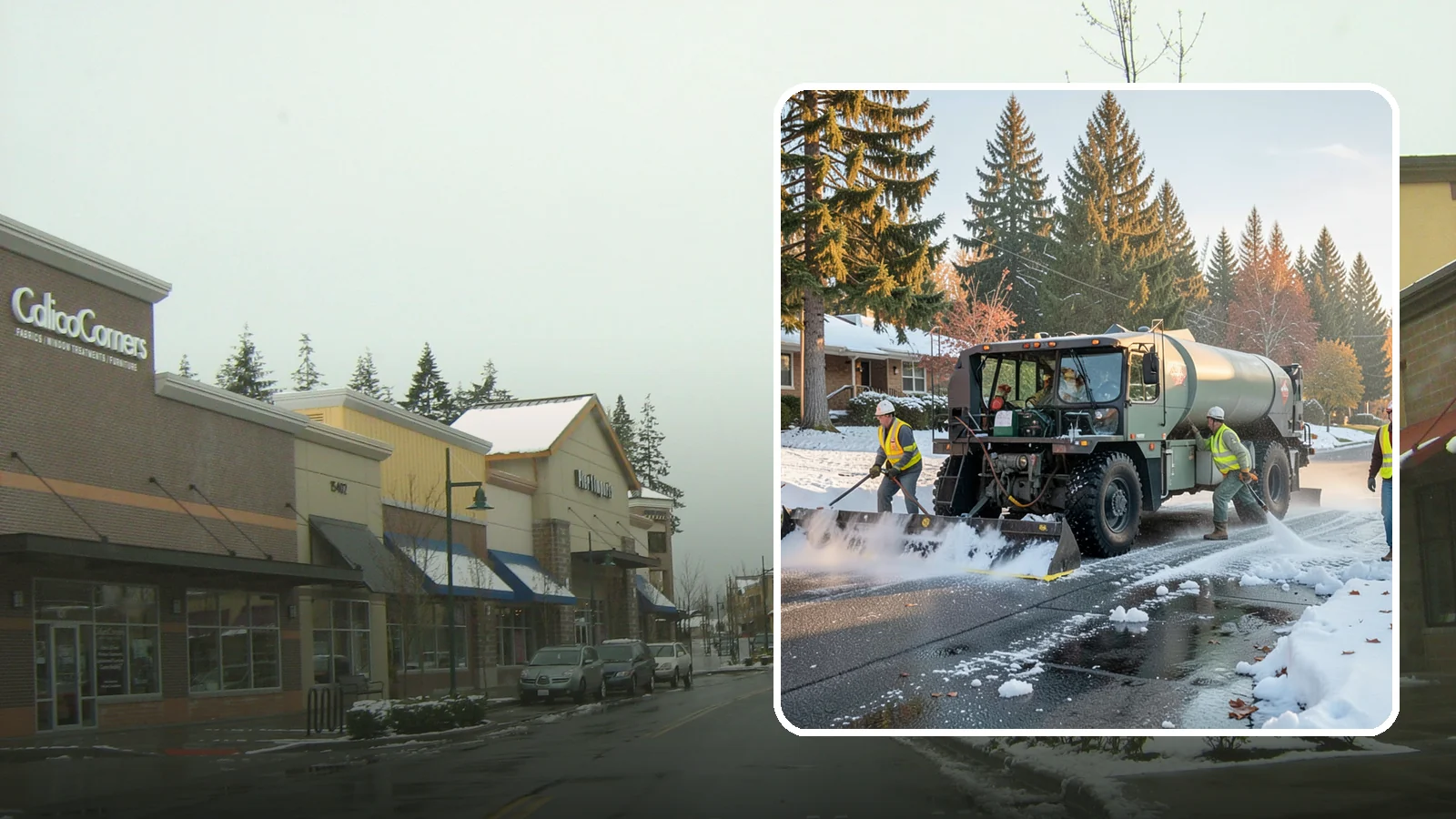 Winter Storm Response in Mill Creek, Snohomish County, WA - Coordinated, full-scope winter storm response combining plowing, deicing, sanding, and cleanup under one plan.