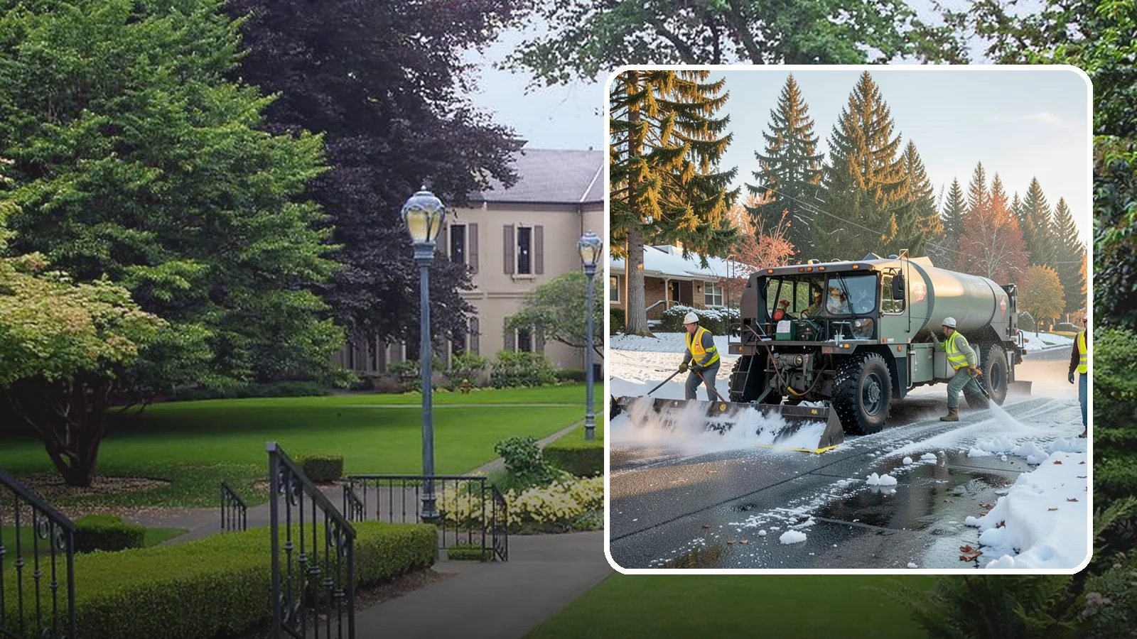 Winter Storm Response in Woodinville, King County, WA - Coordinated, full-scope winter storm response combining plowing, deicing, sanding, and cleanup under one plan.