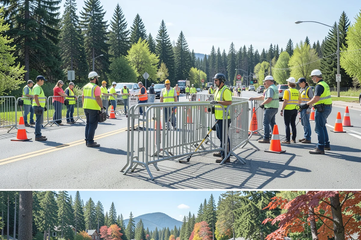 Work Zone Setup in Covington, King County, WA - Setup demand follows the construction season but continues year-round for utility and emergency work.