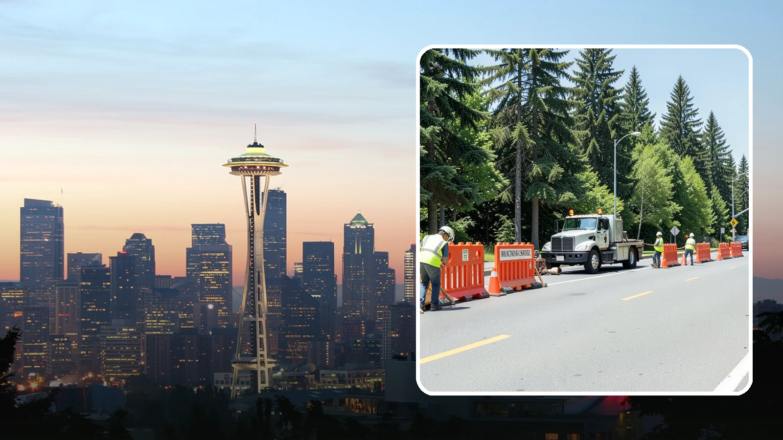 Work Zone Setup in Seattle, King County, WA - Complete work zone setup delivers compliant traffic control plans, devices, and flagging for public projects.