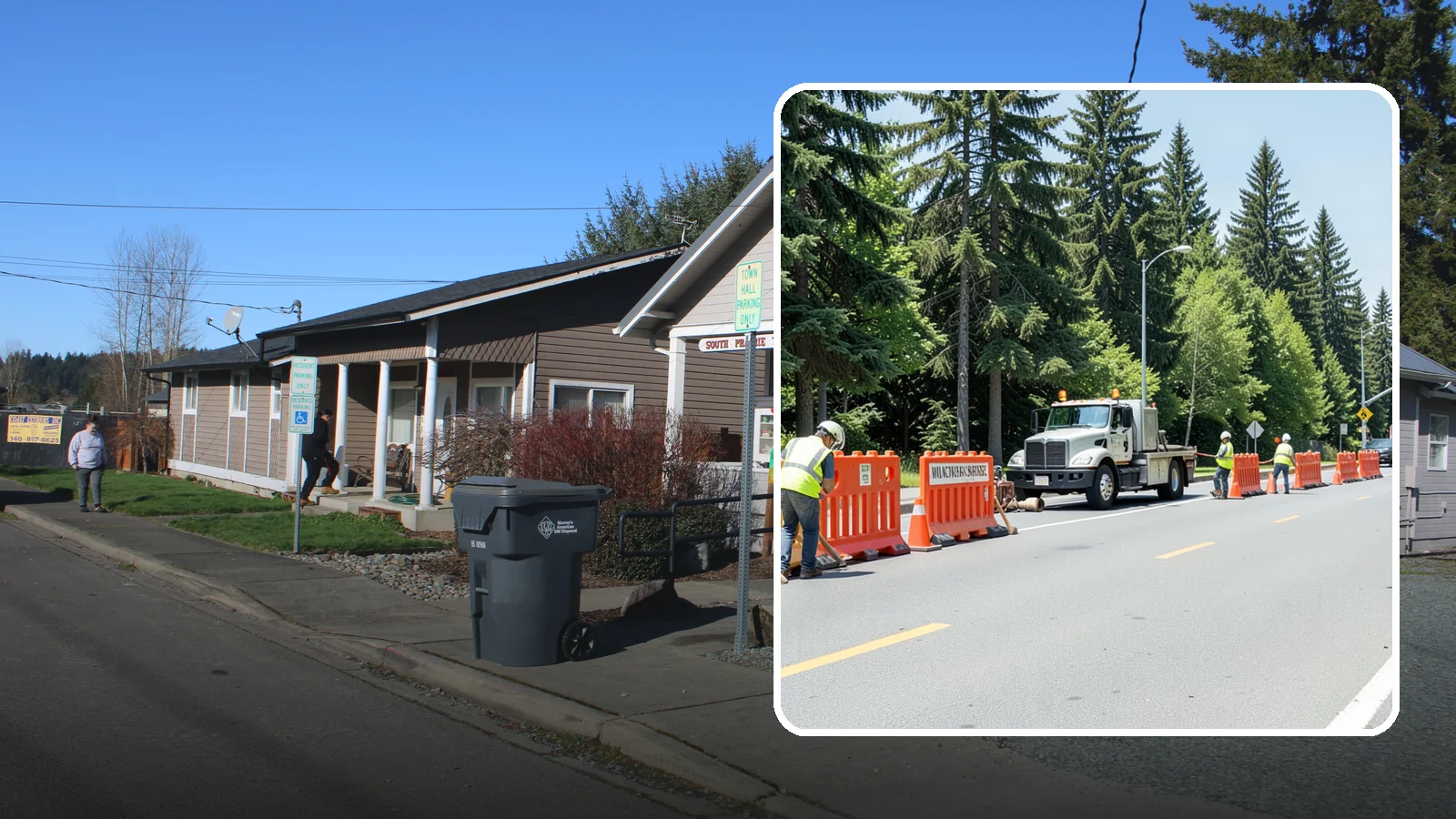 Work Zone Setup in South Prairie, Pierce County, WA - Complete work zone setup delivers compliant traffic control plans, devices, and flagging for public projects.