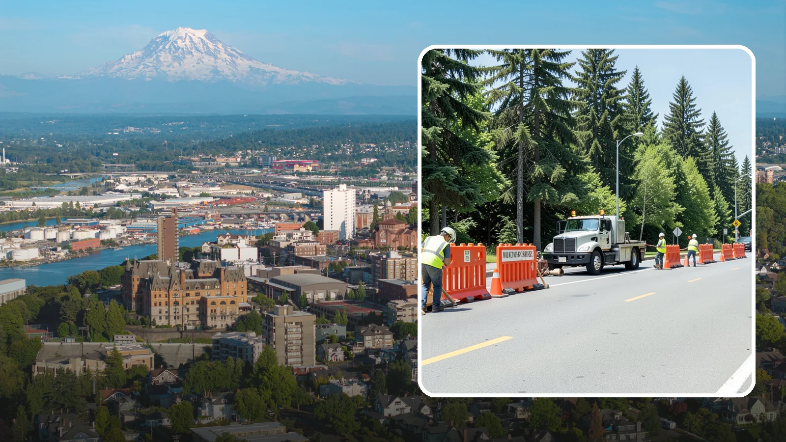 Work Zone Setup in Tacoma, Pierce County, WA - Complete work zone setup delivers compliant traffic control plans, devices, and flagging for public projects.