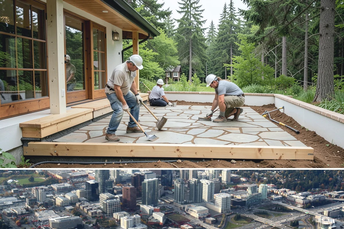 Arbor Construction in Bellevue, King County, WA - Install in spring or summer so footings cure and finishes bond before fall planting and rain.