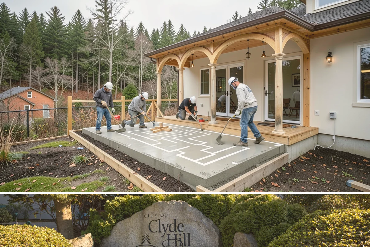 Arbor Construction in Clyde Hill, King County, WA - Install in spring or summer so footings cure and finishes bond before fall planting and rain.